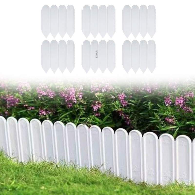 Gard De Gradina Decorativ EDAR, Set 6 Bucati, Prindere Prin Imbinare, Fixare In Pamant, Lungime Totala 120 Cm, Plastic, Alb