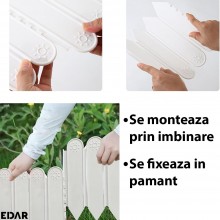 Gard De Gradina Decorativ EDAR, Set 6 Bucati, Prindere Prin Imbinare, Fixare In Pamant, Lungime Totala 120 Cm, Plastic, Alb