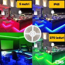 Banda LED 5 Metri SIKS, SMD Led 2835, 270 De Led-uri, Impermeabila, IP65, 10W/m, 4500K, Posibilitate De Taiere, Multicolora