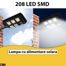 Lampa Solara Stradala Sau Gradina SIKS Cu Panou Solar Incorporat, De Exterior, 208 LED SMD, Lumina Neutra, Control Telecomand...