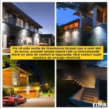 Lampa Solara EDAR De Perete, 160 Led-uri COB, Pentru Interior/Exterior, 3 Moduri De Functionare, Telecomanda, Incarcare Solar...