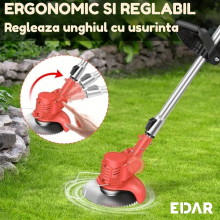Motocoasa EDAR Cu Brat Reglabil, 2 Lame Metalice, 5 Cutite Din Plastic, Disc De Taiere, Acumulator 48V, 18000 RPM, Rosu Motocoasa EDAR Cu Brat Reglabil, 2 Lame Metalice, 5 Cutite Din Plastic, Disc De Taiere, Acumulator 48V, 18000 RPM, Rosu