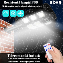 Lampa Solara EDAR Pentru Strada Sau Gradina, Cu Panou Solar Integrat, 8 LED COB, Lumina Neutra, Telecomanda, Senzori De Amurg...
