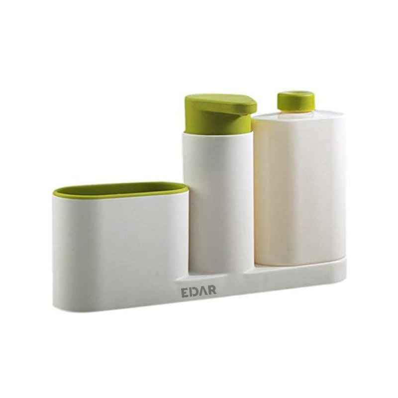 Organizator Multifunctional EDAR Pentru Chiuveta, Cu Dozator, Spatiu Depozitare Burete, Polipropilena, Alb/Verde Organizator Multifunctional EDAR Pentru Chiuveta, Cu Dozator, Spatiu Depozitare Burete, Polipropilena, Alb/Verde