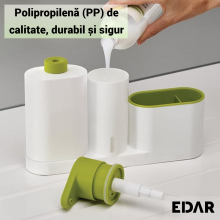 Organizator Multifunctional EDAR Pentru Chiuveta, Cu Dozator, Spatiu Depozitare Burete, Polipropilena, Alb/Verde