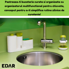 Organizator Multifunctional EDAR Pentru Chiuveta, Cu Dozator, Spatiu Depozitare Burete, Polipropilena, Alb/Verde Organizator Multifunctional EDAR Pentru Chiuveta, Cu Dozator, Spatiu Depozitare Burete, Polipropilena, Alb/Verde