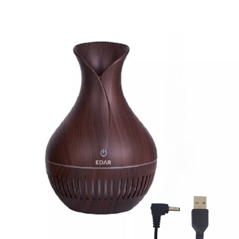 Difuzor De Aromaterapie Si Umidificator EDAR, Ultrasunete, 150 ml, 3W, Incarcare Cablu USB, Aspect Lemn Inchis
