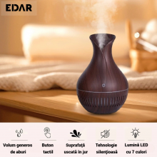 Difuzor De Aromaterapie Si Umidificator EDAR, Ultrasunete, 150 ml, 3W, Incarcare Cablu USB, Aspect Lemn Inchis