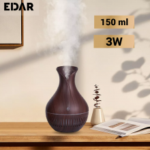 Difuzor De Aromaterapie Si Umidificator EDAR, Ultrasunete, 150 ml, 3W, Incarcare Cablu USB, Aspect Lemn Inchis