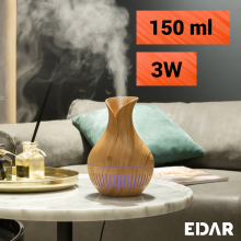 Difuzor De Aromaterapie Si Umidificator EDAR, Ultrasunete, 150 ml, 3W, Incarcare Cablu USB, Aspect Lemn Deschis