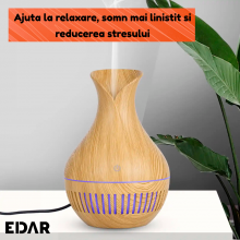 Difuzor De Aromaterapie Si Umidificator EDAR, Ultrasunete, 150 ml, 3W, Incarcare Cablu USB, Aspect Lemn Deschis