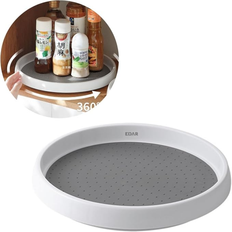 Tava Rotativa EDAR Pentru Organizare – 360°, 1 Nivel, Diametru 30 cm, Antiderapanta, Ideala Pentru Frigider, Dulap Sau Bucata...