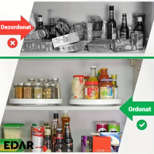 Tava Rotativa EDAR Pentru Organizare – 360°, 1 Nivel, Diametru 30 cm, Antiderapanta, Ideala Pentru Frigider, Dulap Sau Bucata...