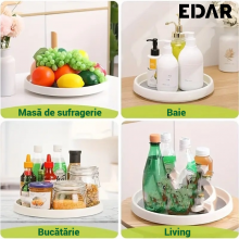 Tava Rotativa EDAR Pentru Organizare – 360°, 1 Nivel, Diametru 30 cm, Antiderapanta, Ideala Pentru Frigider, Dulap Sau Bucata...