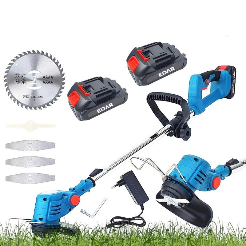 Motocoasa Electrica Cu Acumulator Profesionala EDAR, Pentru Tuns Iarba, Fara Fir Cu 2 Acumulatori Reincarcabili, 21V, Disc Ta...