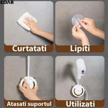 Suport Uscator De Par EDAR, Montare Pe Perete Fara Gaurire, Reglabil, Plastic Rezistent. Alb/Gri Suport Uscator De Par EDAR, Montare Pe Perete Fara Gaurire, Reglabil, Plastic Rezistent. Alb/Gri