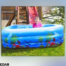 Piscina Gonflabila Dreptunghiulara EDAR, 210 x 135 x 54 cm, Model JR6005, Pentru Exterior, Copii, Adulti, 3 Inele Gonflabile,...