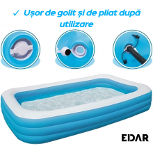Piscina Gonflabila Dreptunghiulara EDAR, 210x135x54 cm, Cu Podea Moale, 3 Camere De Aer, Pentru Exterior, Potrivita Pentru Co... Piscina Gonflabila Dreptunghiulara EDAR, 210x135x54 cm, Cu Podea Moale, 3 Camere De Aer, Pentru Exterior, Potrivita Pentru Co...
