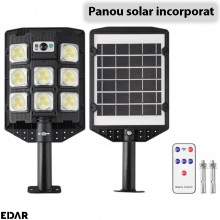 Lampa Solara EDAR Pentru Exterior, Iluminat Stradal Sau Gradina, Model W7100A3, 208 Led SMD, Lumina Neutra, Senzori De Miscar...