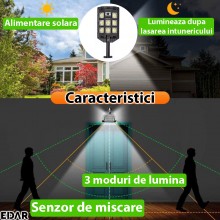 Lampa Solara EDAR Pentru Exterior, Iluminat Stradal Sau Gradina, Model W7100A3, 208 Led SMD, Lumina Neutra, Senzori De Miscar...