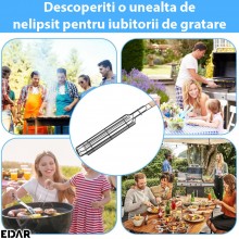 Gratar Mobil EDAR Cu Maner Din Lemn, Pentru Frigarui, Grilaj Metalic, Usor De Manevrat, Portabil, 48 Cm, Negru/Maro