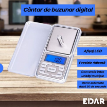 Cantar Digital De Buzunar EDAR, 500g/0.1g, Cu functie TARA, Auto-Calibrare Si Ecran LCD Iluminat Cantar Digital De Buzunar EDAR, 500g/0.1g, Cu functie TARA, Auto-Calibrare Si Ecran LCD Iluminat