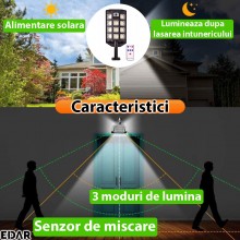 Lampa Solara EDAR Pentru Exterior, Iluminat Stradal Sau Gradina, Model W7100A4, 286 Led SMD, Lumina Neutra, Senzori De Miscar... Lampa Solara EDAR Pentru Exterior, Iluminat Stradal Sau Gradina, Model W7100A4, 286 Led SMD, Lumina Neutra, Senzori De Miscar...
