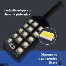 Lampa Solara EDAR Pentru Exterior, Iluminat Stradal Sau Gradina, Model W7100A5, 364 Led SMD, Lumina Neutra, Senzori De Miscar...