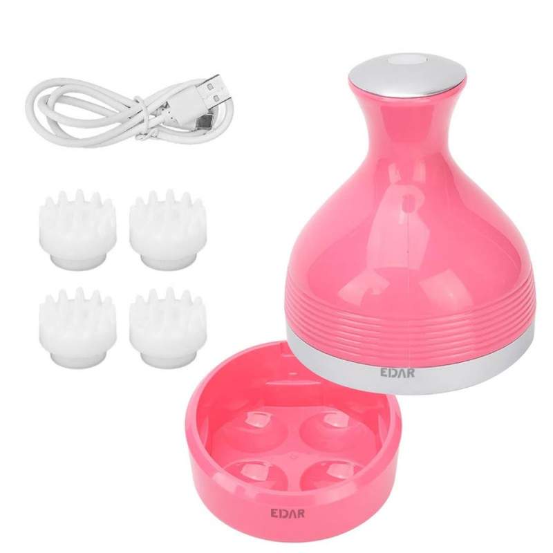 Aparat Pentru Masaj Capilar EDAR, Masaj Scalp, Rezistent La Apa, Ajuta La Reducerea Stresului, Curatare Scalp, 4 Capete Detas...