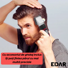 Masina De Tuns Par si Barba EDAR, Acumulator Reincarcabil, Lame Otel Inoxidabil, Taiere Reglabilă, Rosu/Negru