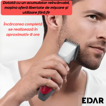 Masina De Tuns Par si Barba EDAR, Acumulator Reincarcabil, Lame Otel Inoxidabil, Taiere Reglabilă, Rosu/Negru