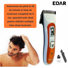 Masina De Tuns Par Si Barba EDAR, Lame Inox Detasabile, Acumulator Reincarcabil, Indicator Incarcare, Portocaliu/Alb Masina De Tuns Par Si Barba EDAR, Lame Inox Detasabile, Acumulator Reincarcabil, Indicator Incarcare, Portocaliu/Alb