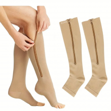Sosete Terapeutice EDAR Cu Fermoar Lateral, Pentru Picioare Obosite, Stimularea Circulatiei Venoase, Bej, Marimea L/XL