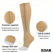 Sosete Terapeutice EDAR Cu Fermoar Lateral, Pentru Picioare Obosite, Stimularea Circulatiei Venoase, Bej, Marimea S/M