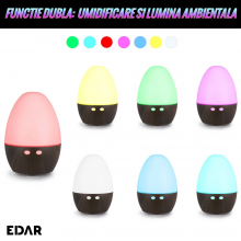 Umidificator Aromaterapie EDAR, Cu Lumina LED Colorata Si Alimentare USB, 4W, Pentru Camera Sau Birou, 120 ml, Alb/Maro