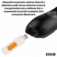 Modulator FM Auto X5 Wireless Car Kit EDAR, Bluetooth v3.0+EDR, Încărcare USB, Afișaj LED, Hands-Free, Negru
