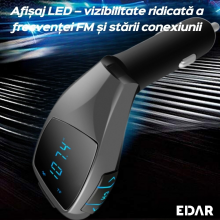 Modulator FM Auto X5 Wireless Car Kit EDAR, Bluetooth v3.0+EDR, Încărcare USB, Afișaj LED, Hands-Free, Negru Modulator FM Auto X5 Wireless Car Kit EDAR, Bluetooth v3.0+EDR, Încărcare USB, Afișaj LED, Hands-Free, Negru