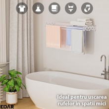 Uscator De Rufe Extensibil EDAR Cu Montare Pe Perete, Metalic, Nu Ocupa Spatiu, Capacitate De Uscare 4.5 Metri, Latime 90 Cm,...