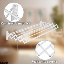 Uscator De Rufe Extensibil EDAR Cu Montare Pe Perete, Metalic, Nu Ocupa Spatiu, Capacitate De Uscare 4.5 Metri, Latime 90 Cm,...