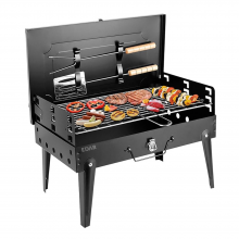 Gratar Portabil EDAR, Din Metal, Cu Ustensile Incluse Si Picioare Pliabile, 44x27x22 cm, Negru