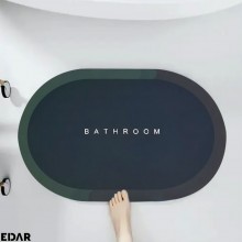 Covoras De Baie EDAR, Cu Mesaj Bathroom, Absorbant, Antiderapant, Material Moale, Curatoare Usoara, 57 x 38 cm, Bleumarin