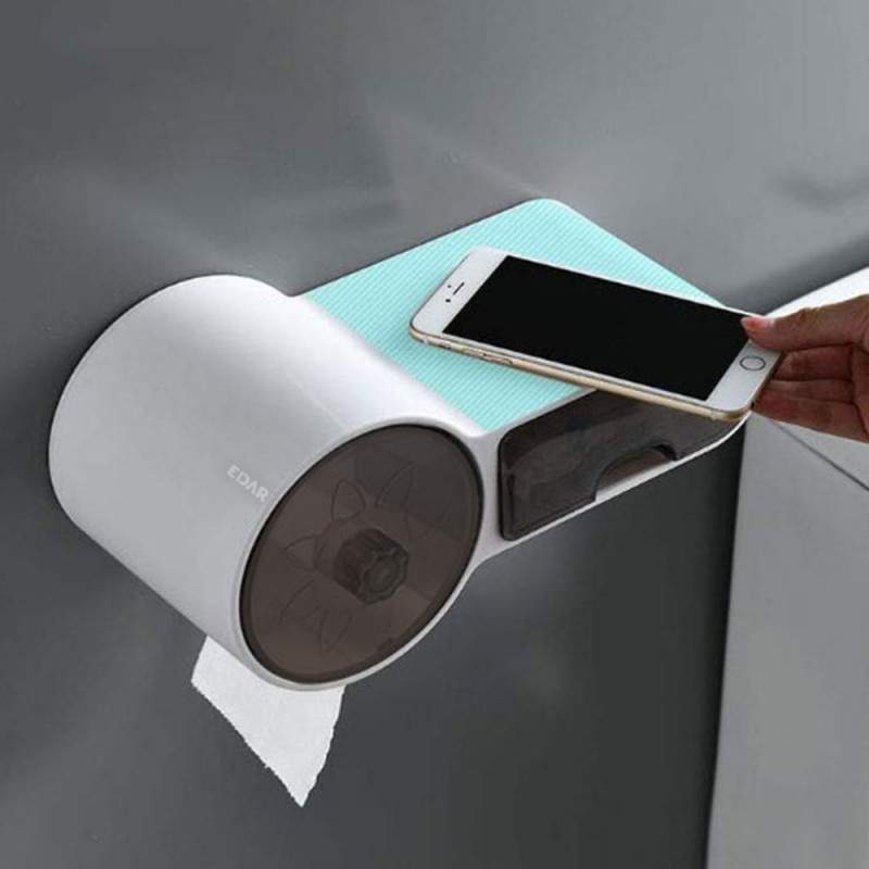 Suport Pentru Hartie Igienica EDAR Din Plastic, Se Monteaza Fara Gaurire, Organizare Si Depozitare, Design Elegant, Alb