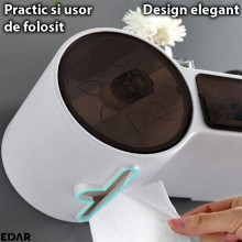 Suport Pentru Hartie Igienica EDAR Din Plastic, Se Monteaza Fara Gaurire, Organizare Si Depozitare, Design Elegant, Alb