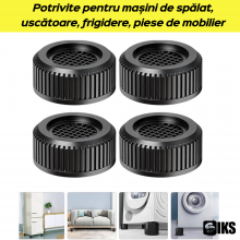 Set de 4 Picioruse SIKS, Tampon Anti-Vibratie, Suport Anti-Zgomot si Antiderapante pentru Masina de Spalat, Uscator de Rufe, ...