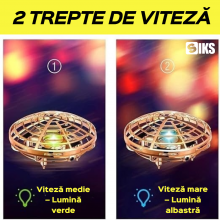 Mini Drona OZN SIKS, Model Disc Zburator Interactiv, Cu 5 Senzori Infrarosu, Lumina Led, Control Gestual, Incarcare USB, Auriu