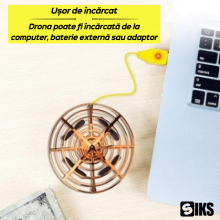 Mini Drona OZN SIKS, Model Disc Zburator Interactiv, Cu 5 Senzori Infrarosu, Lumina Led, Control Gestual, Incarcare USB, Auriu