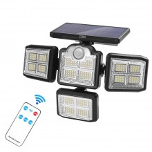 Lampa Solara SIKS Cu 198 Leduri, Montare Pe Perete, Alimentare Solara, Control Telecomanda, Senzor De Miscare Si Lumina, Rezi...