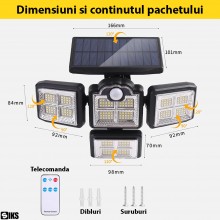 Lampa Solara SIKS Cu 198 Leduri, Montare Pe Perete, Alimentare Solara, Control Telecomanda, Senzor De Miscare Si Lumina, Rezi... Lampa Solara SIKS Cu 198 Leduri, Montare Pe Perete, Alimentare Solara, Control Telecomanda, Senzor De Miscare Si Lumina, Rezi...