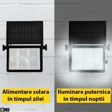 Proiector Led 200W De Exterior SIKS Cu Panou De Incarcare Solara, Lampa Lumina Puternica 96 Led, Cu Prindere In Perete, Panou...