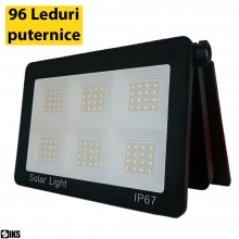 Proiector Led 200W De Exterior SIKS Cu Panou De Incarcare Solara, Lampa Lumina Puternica 96 Led, Cu Prindere In Perete, Panou...